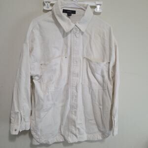 Forever 21 White Long Sleeve Corduroy Button Up Shirt Size Medium Western